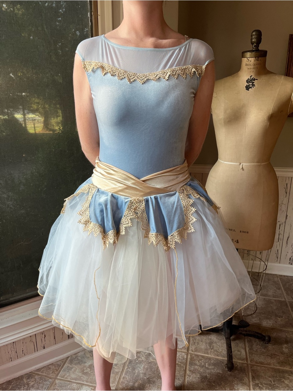 Blue & Gold Princess Tutu Dress up Cinderella Ballerina costume Sm /Md